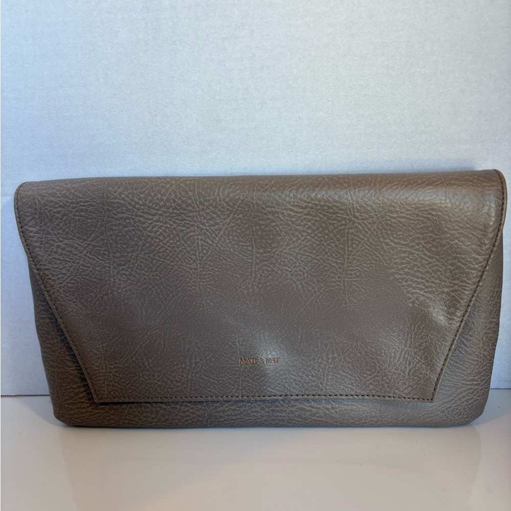 Matt & Nat Vegan Leather Foldover Clutch – Taupe – Magnetic Closure